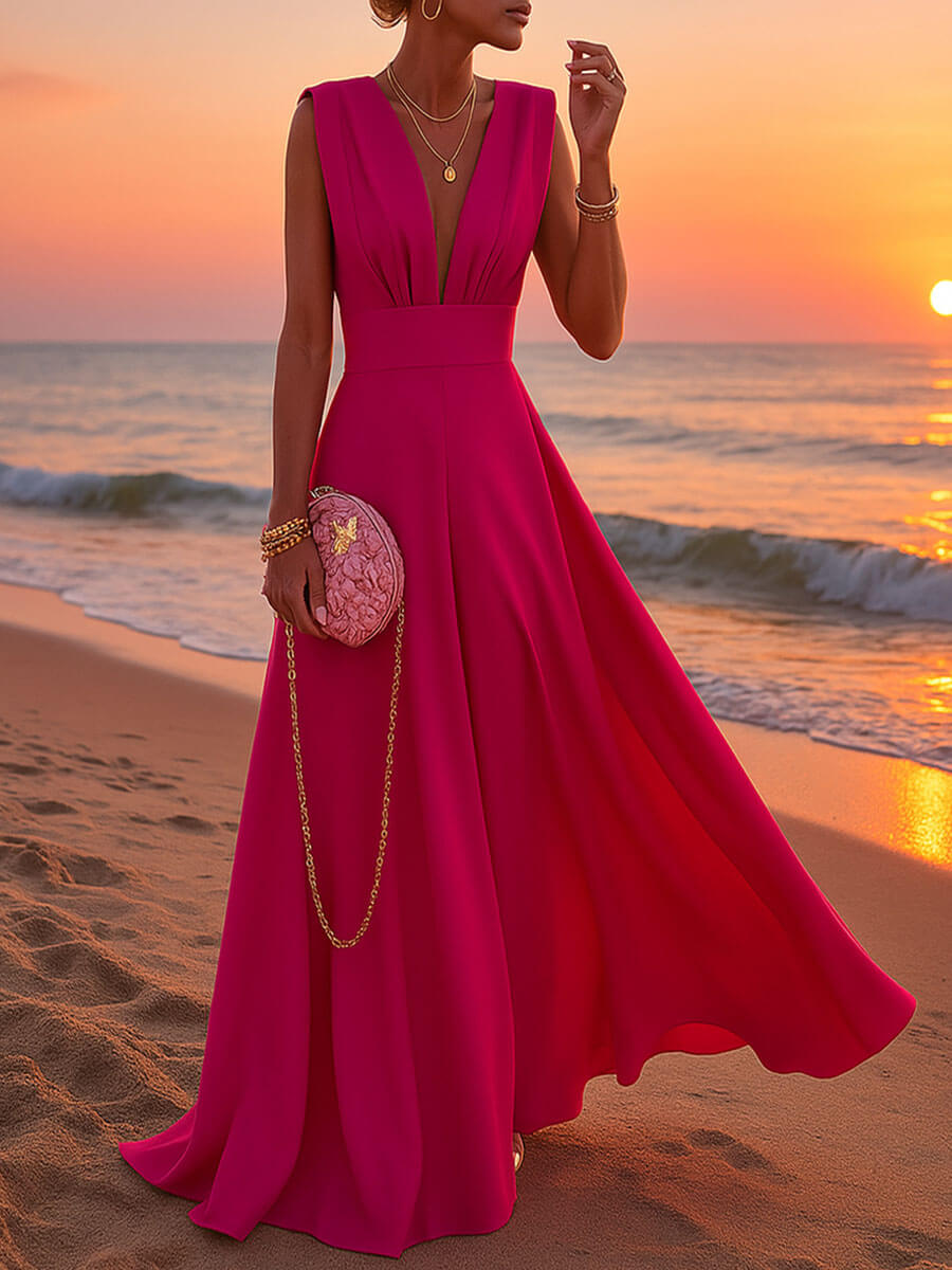 Solid Color Mid-waist Dress