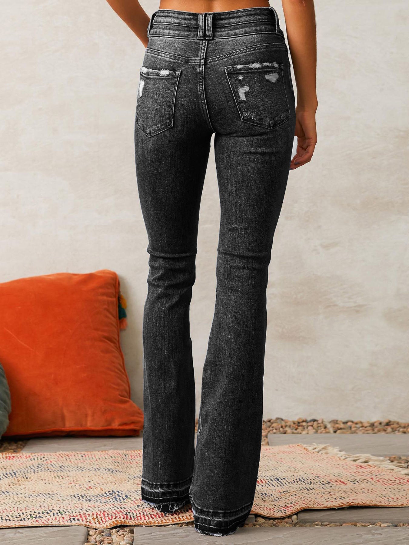 Ripped Stretch Denim Flare Jeans